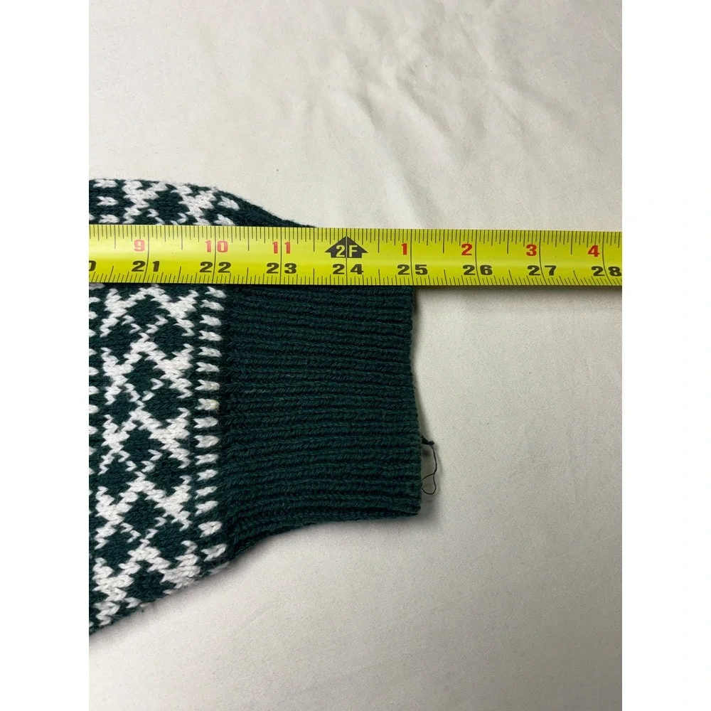 Vtg 90s Eddie‎ Bauer Mens Sweater Fair Geometric Pattern Green White Size M USA - Picture 7 of 7